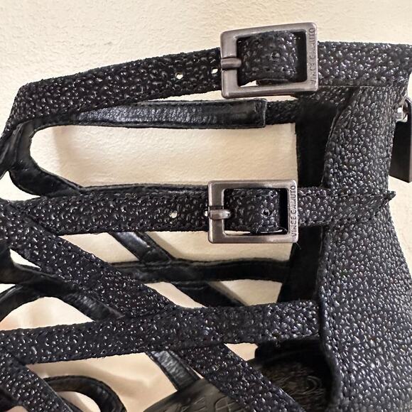 VINCE CAMUTO Cage Black Sparkling Glitter Heels 7.5 Night Out Statement Stiletto - Picture 14 of 16